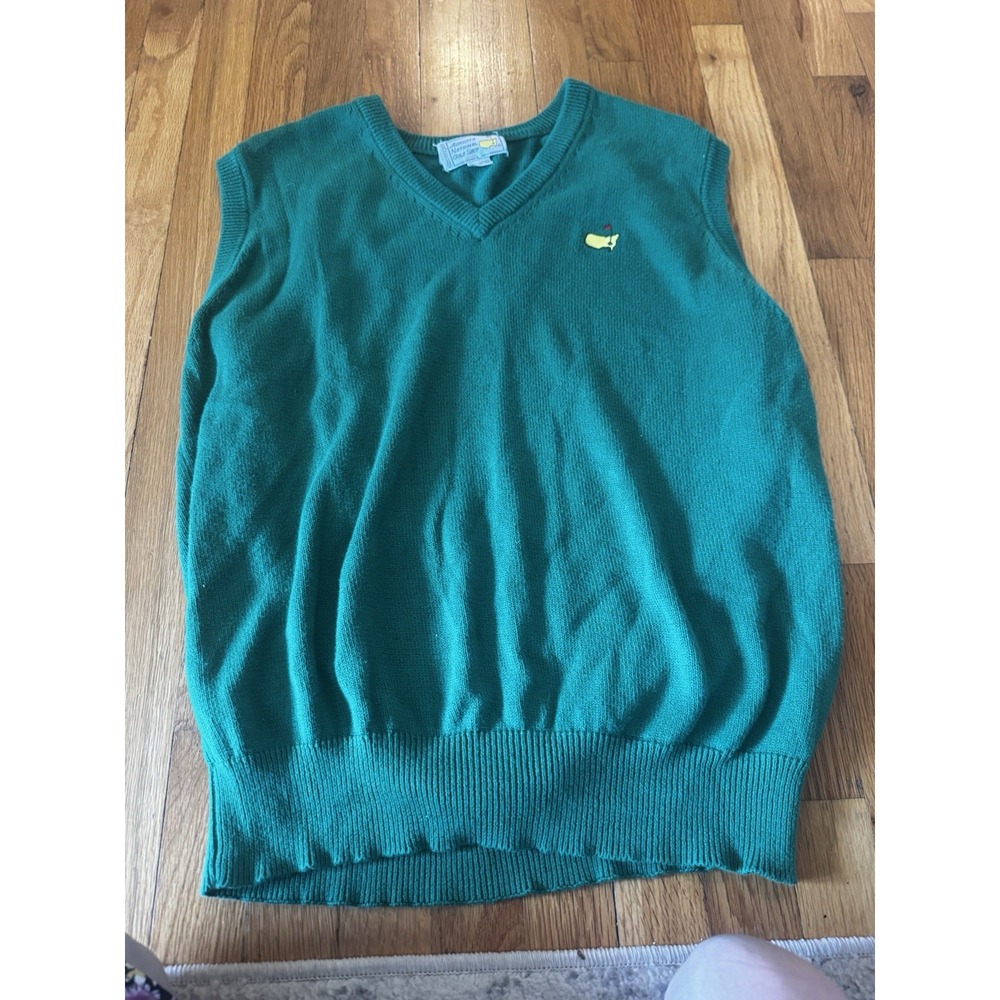 Vintage Masters Augusta National Golf Shop Green sweater Vest Slazenger L Cotton